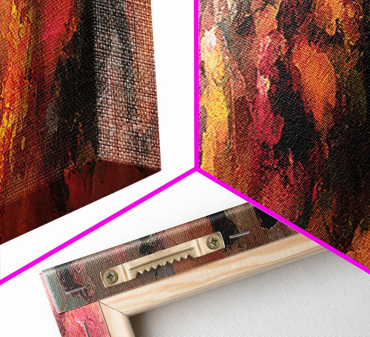 Abstract African Women Dancing Through Warm Red Light Wall Art, Modern Canvas Print, Elegant Afrocentric Home Decor Gift