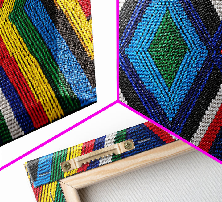 Vibrant Beaded Diamond Chevron Wall Art, African Tribal Pattern, Geometric Textile Print, Colorful Boho Home Decor, Statement Piece