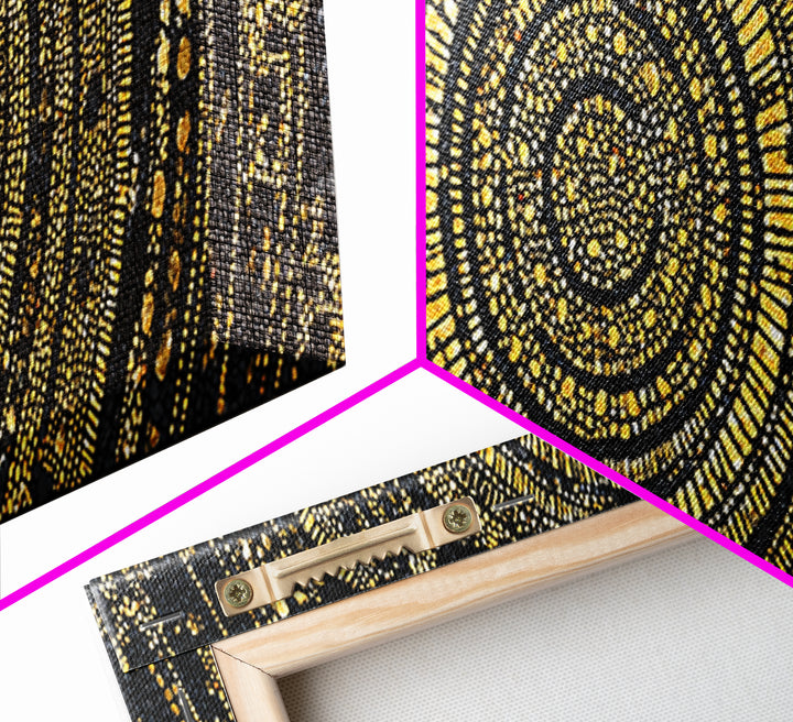 Gold Circular Mosaic Wall Art, Ancient African Abstract Pattern, Black And Gold Canvas, Tribal Luxury Home Decor, Statement Piece