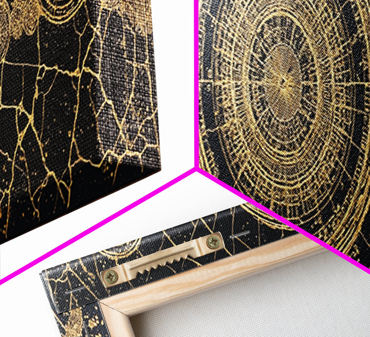 Gold Celestial Map Canvas Print, African Abstract Circles, Black And Gold Wall Art, Spiritual Luxury Home Decor, Mystical Wall Art