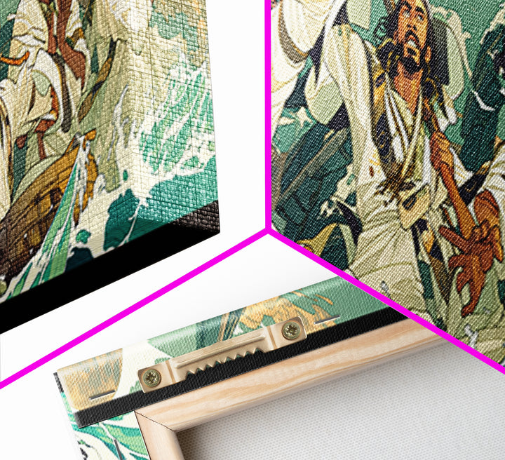 Heroic African Warriors At Sea Wall Art, Dynamic Cultural Canvas Print, Afrocentric Ocean Adventure Decor, Bold Statement Art