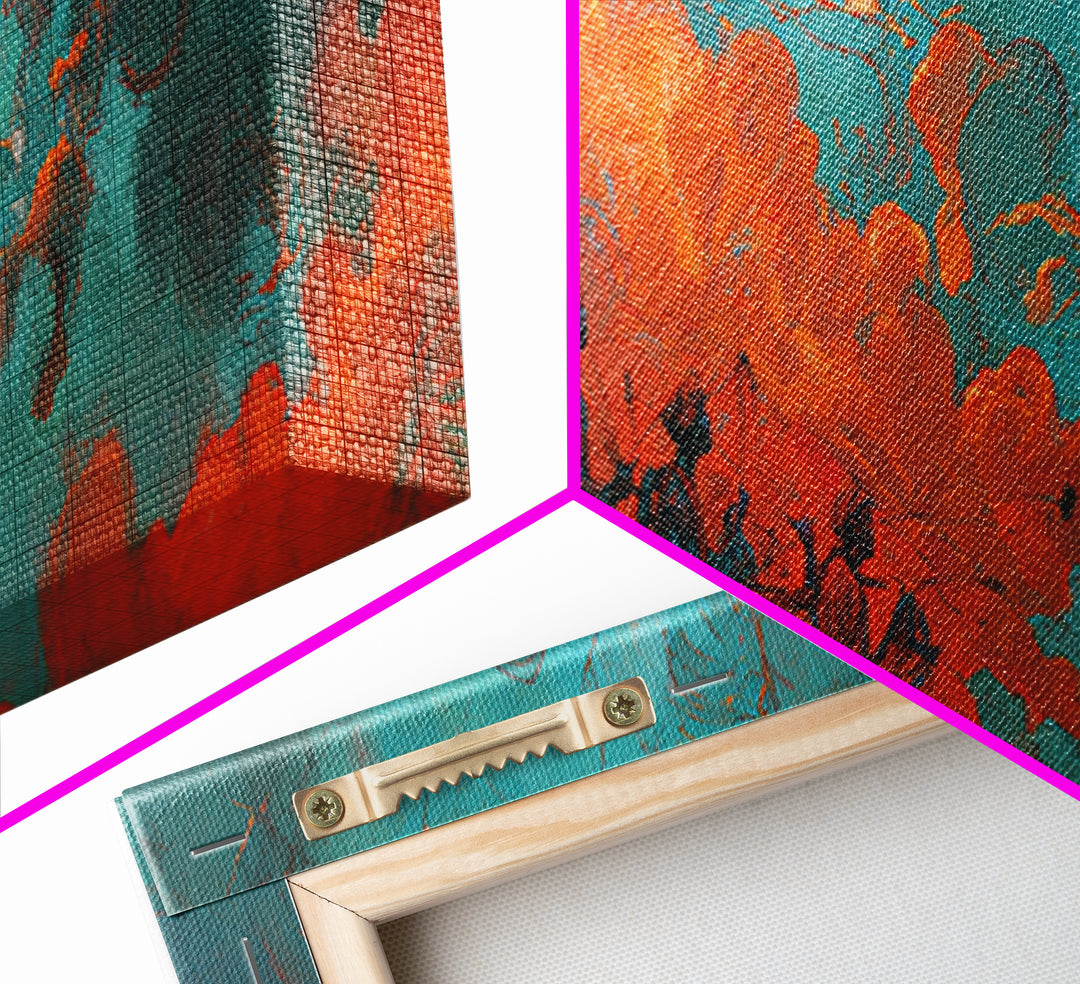 Orange Teal African Warriors In Storm Wall Art, Afrocentric Canvas Decor, Black Culture Art, Ancestral Spirit African Wall Decor
