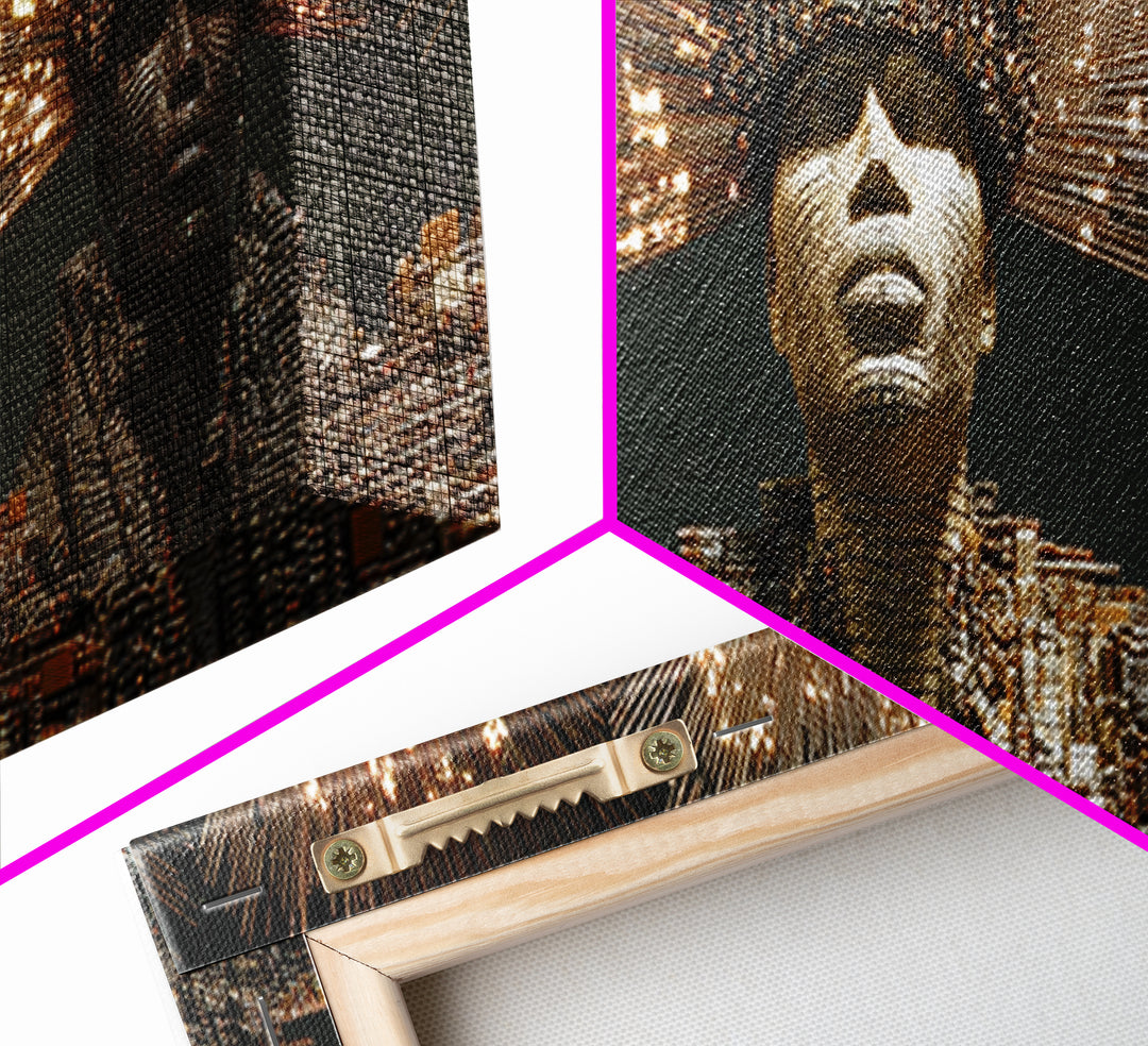 Radiant African Futurist Trio Framed Canvas Print, Black Culture Art, Afrocentric Wall Art, Gold Jewelry Canvas Decor Gift