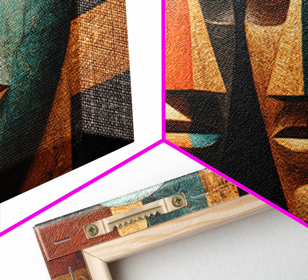 Cubist African Mask Faces Canvas Print, Abstract African Art, Tribal Wall Decor, Geometric Portrait, Bold Home Decor Gift