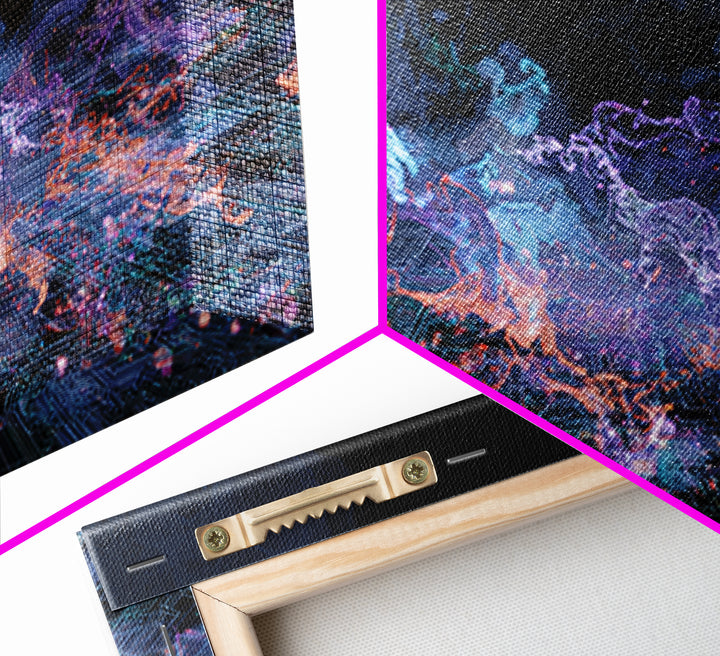 Neon Spirit Horses Over Cyber Grid Wall Art, Digital Art, Mystical Wall Decor, Abstract Black Canvas Print, Modern Decor