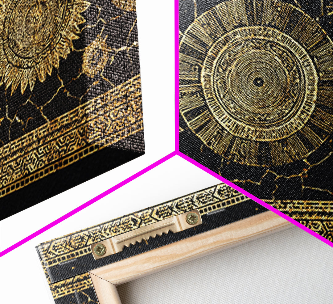 Gold Celestial Sun And Moon Wall Art, Black And Gold Art, Mystical Wall Decor, Bohemian Canvas Print, Statement Decor Gift