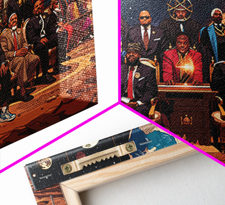 Afrofuturist Cosmic Council Of Black Leaders, African Wall Art, Afrocentric Decor, Black History Art, Modern Canvas Print