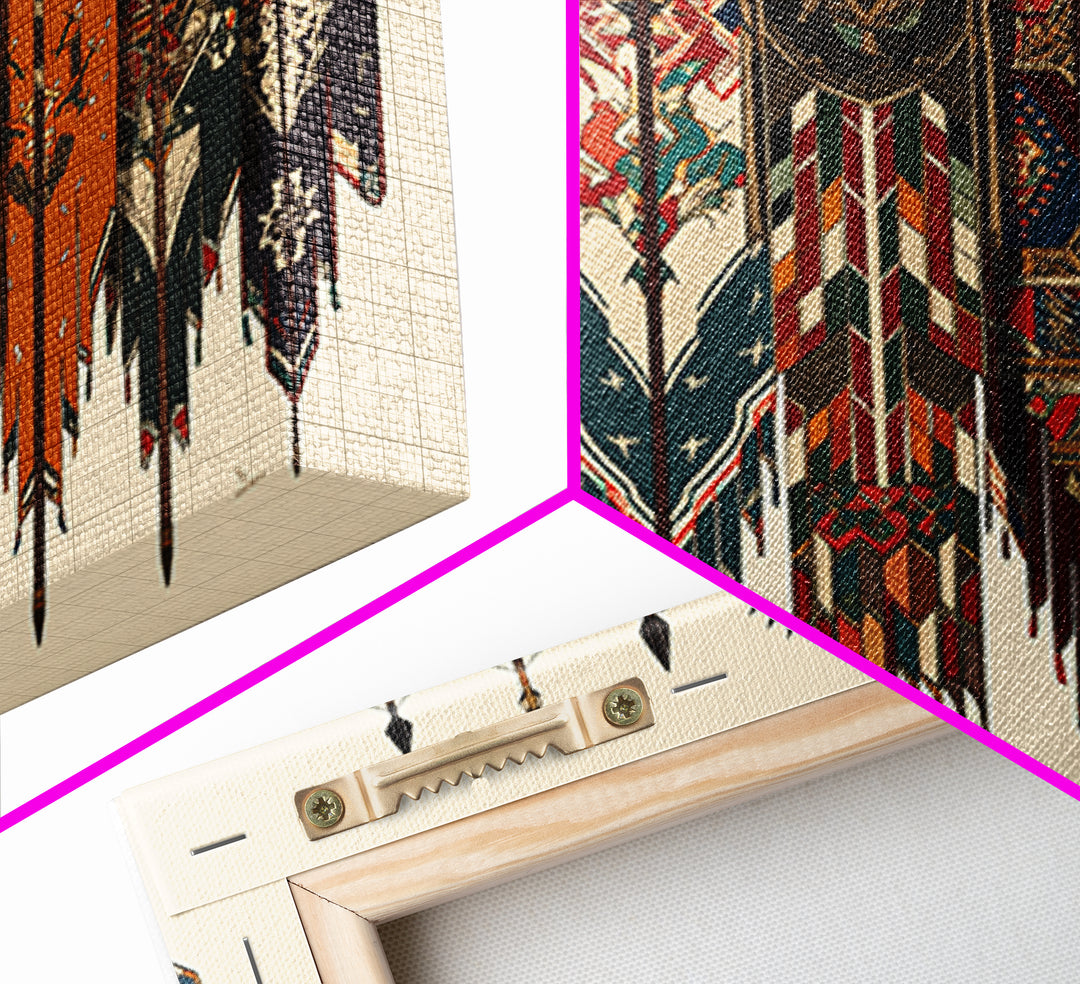 Patterned Tribal War Banners With Spears, African Wall Art, Ankara Decor, Cultural Art Print, Bold Framed Canvas Print, Ethnic Wall Decor