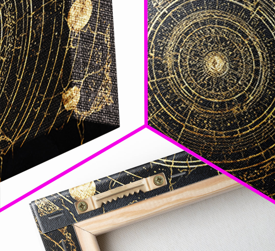 Black Gold Orbital Star Map Mandala, African Wall Art, Spiritual Wall Decor, Abstract Art, Luxury Canvas Print, Black And Gold Art