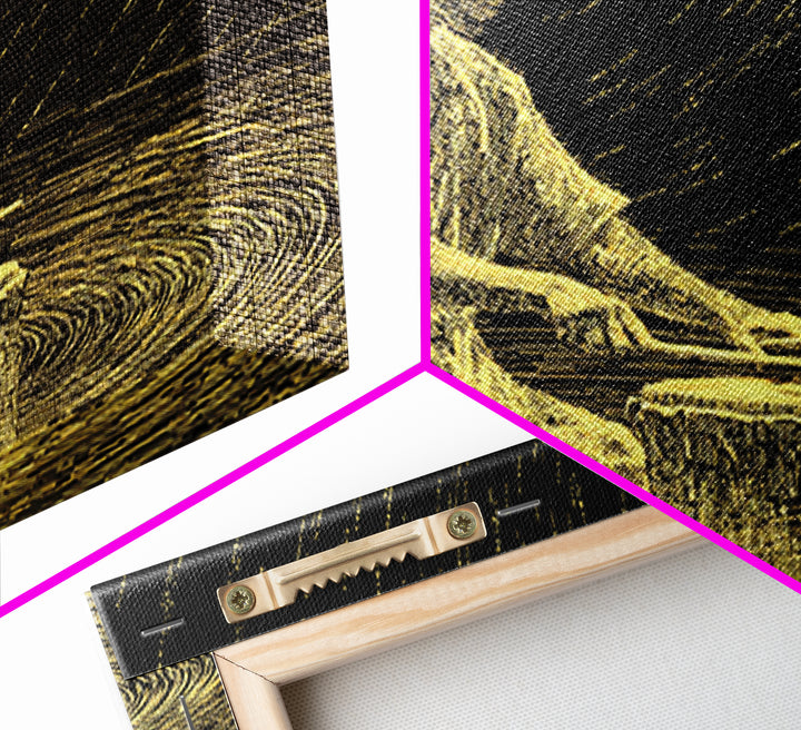 Golden African Drummer Line Art Wall Art, Black And Gold Art, Spiritual Music Decor, Afrocentric Wall Art, Unique Canvas