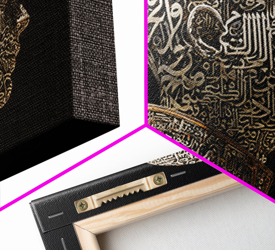 Arabic Calligraphy Human Head Canvas Print, Black Gold Spiritual Portrait Wall Art, Islamic Inspired Modern Home Decor Gift