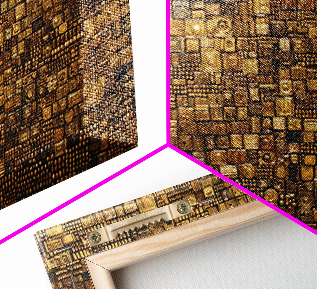 Gold And Black Geometric Mosaic Textile Wall Art, African Abstract Art, Kuba Cloth Decor, Luxury Modern Living Room Wall Decor
