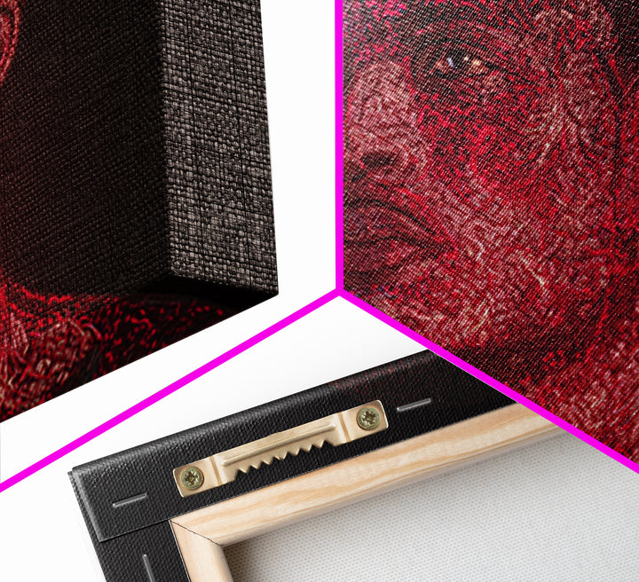 Red Patterned Black Man Portrait Framed Canvas Print, Abstract Black Art, Afrocentric Artwork, Modern Ethnic Wall Decor Gift