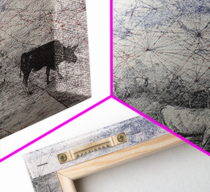 Pastoral Cattle Under Abstract Network Sky Wall Art, African Landscape, Farm Animal Art, Minimalist Office Decor Gift For Him