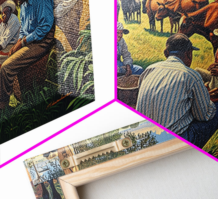 Rural African Cattle Market Gathering Wall Art, African Culture Art, Black People Art, Farm Landscape Home Decor Gift For Him