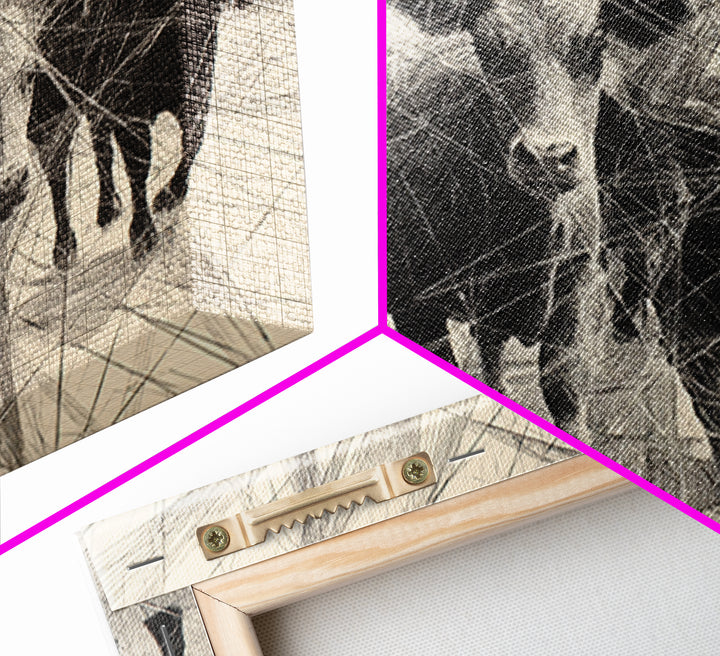 Black And White Abstract Cattle Drawing Canvas Print, African Animal Art, Modern African Art, Ethnic Wall Decor, Minimalist Poster