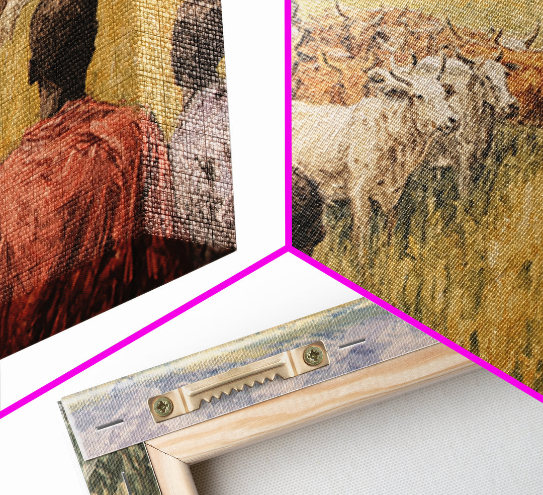 Pastoral African Cattle Herd Landscape Wall Art, African Painting, Safari Art, Cultural Home Decor, Living Room Decor, Gift