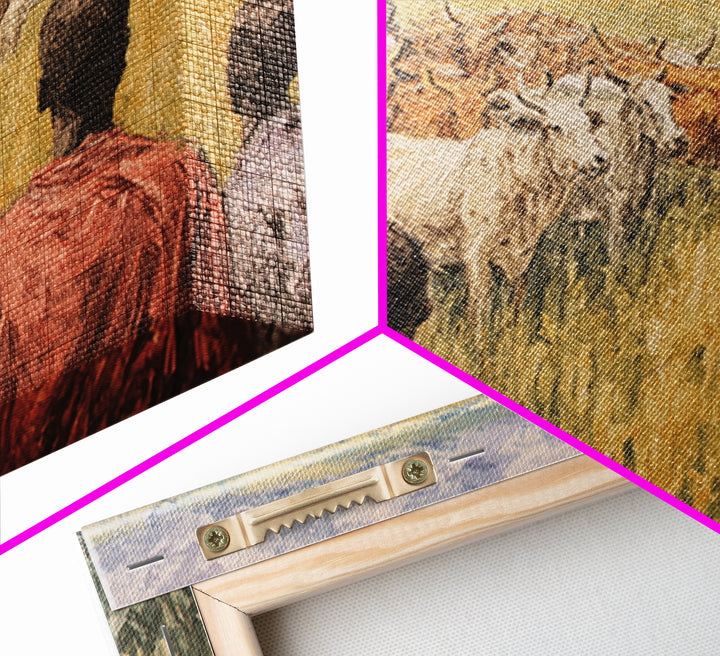 Pastoral African Cattle Herd Landscape Wall Art, African Painting, Safari Art, Cultural Home Decor, Living Room Decor, Gift