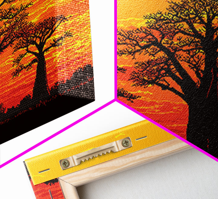 Orange Baobab Tree Silhouette Sunset Wall Art, African Landscape, Boho African Art, Burnt Orange Art, Nature Scene Art, Home Decor