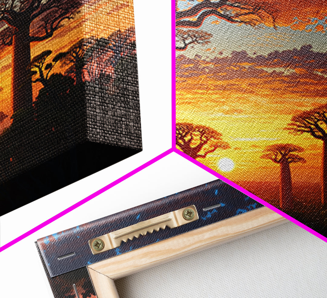 Majestic Baobab Forest At Sunset Framed Canvas Print, African Landscape, Serengeti Wall Art, Jungle Decor, Statement Wall Piece