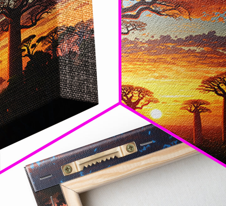 Majestic Baobab Forest At Sunset Framed Canvas Print, African Landscape, Serengeti Wall Art, Jungle Decor, Statement Wall Piece