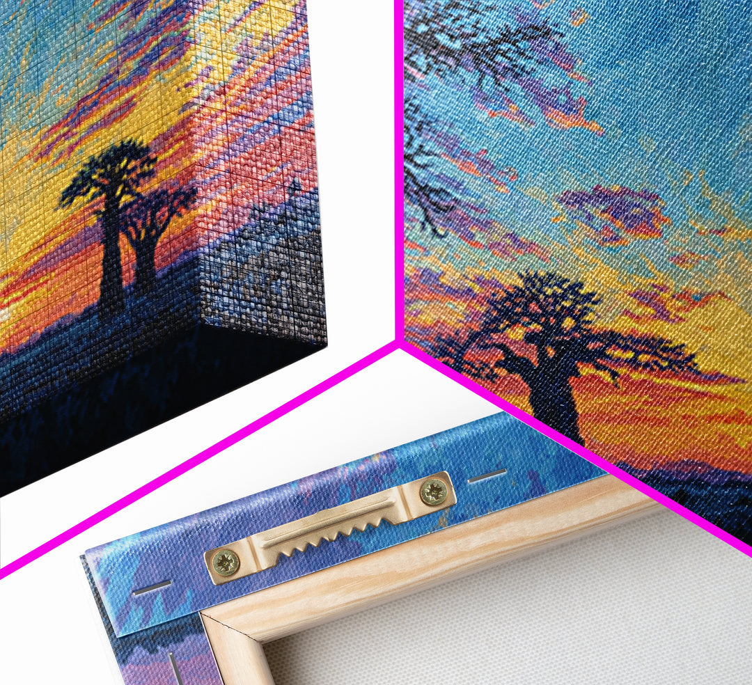 Painterly Blue Baobab Sunset Landscape Wall Art, African Landscape, Dreamy Wall Art, Modern Canvas Art, Colorful Wall Decor
