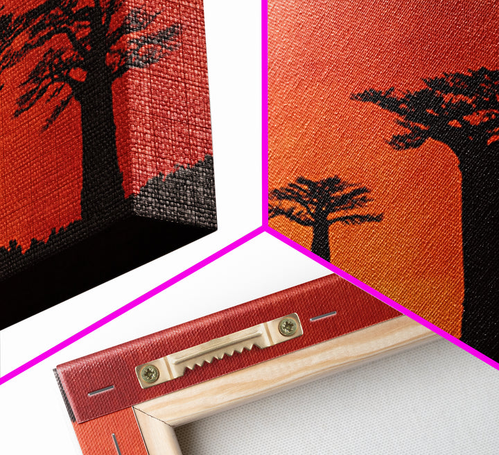 Red Orange Baobab Silhouette Horizon Canvas Print, African Tree, Burnt Orange Art, Boho Wall Decor, Rustic Decor, Home Decor