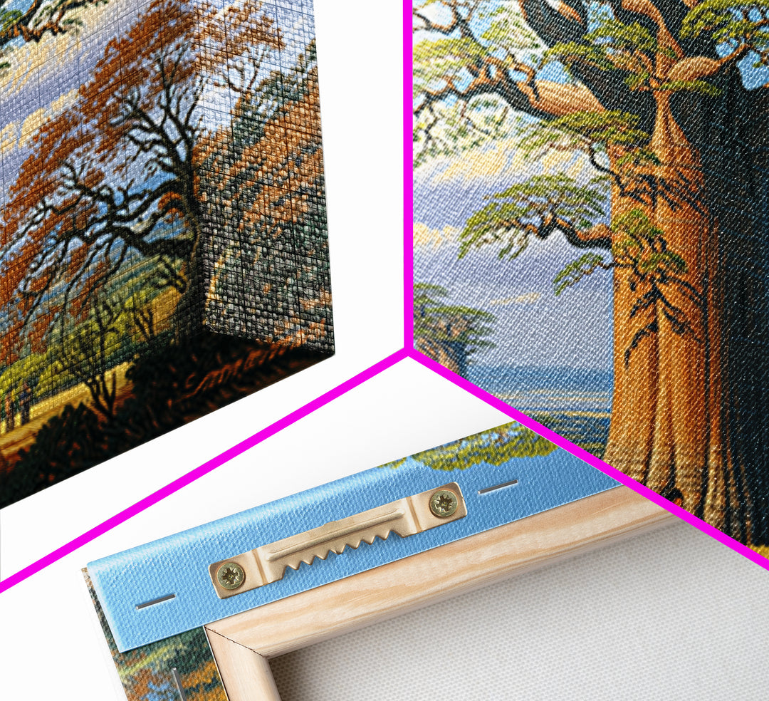 Majestic Baobab Grove Under Blue Sky Canvas Print, African Safari Art, Madagascar Wall Art, Nature Scene Art, Home Decor Gift