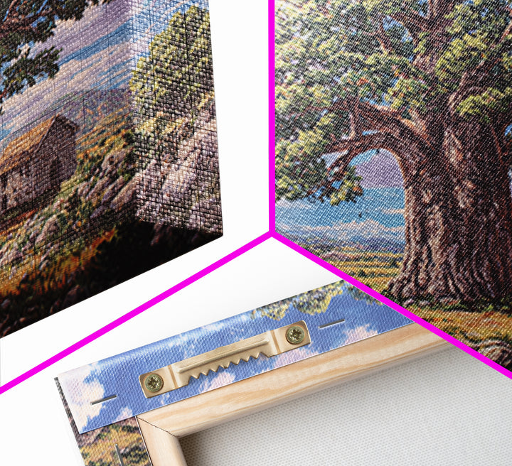 Ancient Baobab Beside Rustic Hut Framed Canvas Print, African Landscape, Cultural Wall Art, Earth Tone Decor, Housewarming Gift