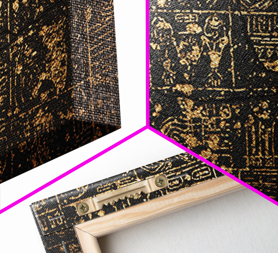 Ancient Egyptian Glyphs On Black Stone Canvas Print, African Egyptian Art, Black And Gold Art, Cultural Art Print, Wall Decor
