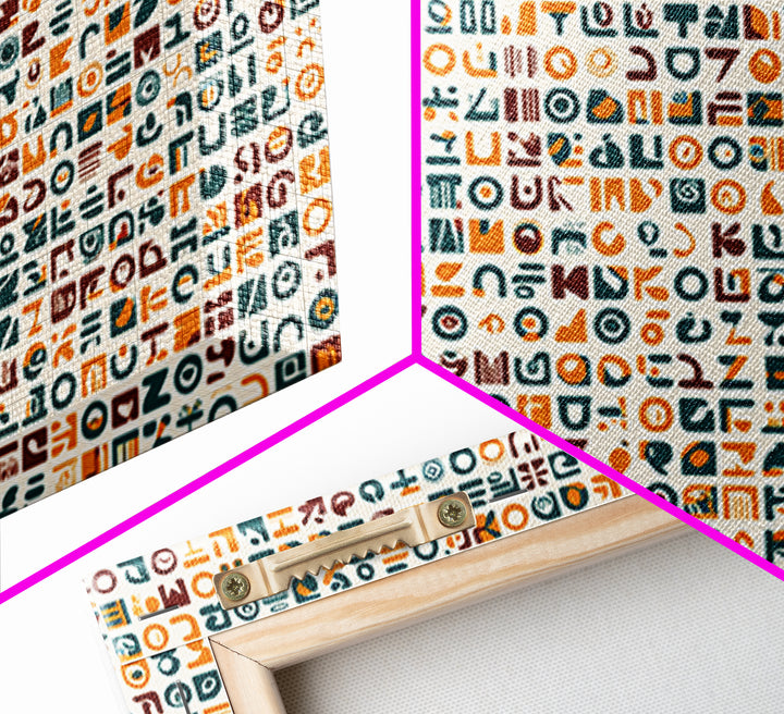 Teal And Orange African Symbol Pattern Canvas Print, Modern African Art Abstract, Cultural Wall Decor, Boho Office Art Gift