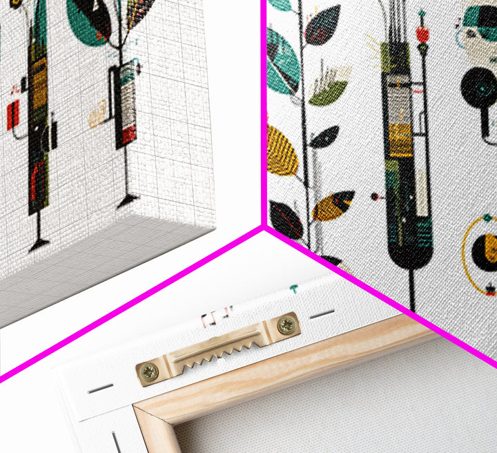 Musical Botanical Towers With Abstract Flowers Wall Art, Modern African Inspired Decor, Colorful Living Room Canvas Print