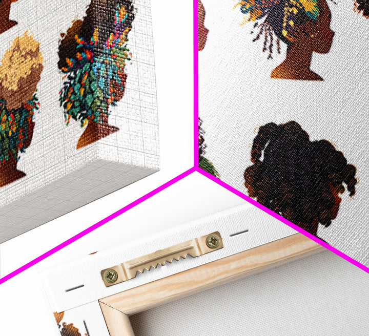 Black Women Natural Hairstyle Collection Wall Art, African Beauty Canvas Print, Salon Decor, Melanin Portrait Gift For Her