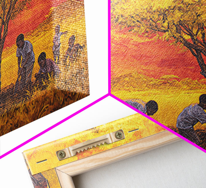 Golden Acacia Tree Planting Wall Art, African Children Landscape, Cultural Safari Decor Canvas For Living Room Home Decor Gift