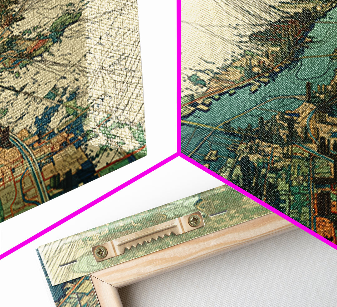 Aerial River City Map Canvas Print, Modern African Travel Inspired Wall Art, Teal Urban Landscape, Statement Office Decor Gift
