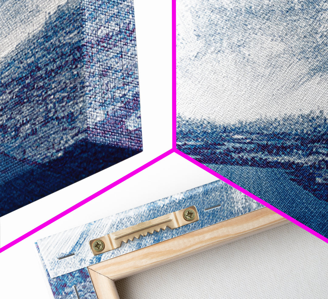 Blue River City Skyline Wall Art, Abstract Landscape Canvas Print, Modern Office Decor, Coastal Urban Artwork In Cool Tones