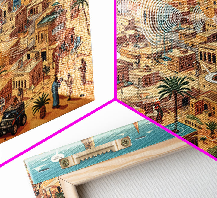 Afrofuturist Desert City With Radio Signals Wall Art, African Landscape, Modern Canvas Art, Tech Inspired Office Decor Print
