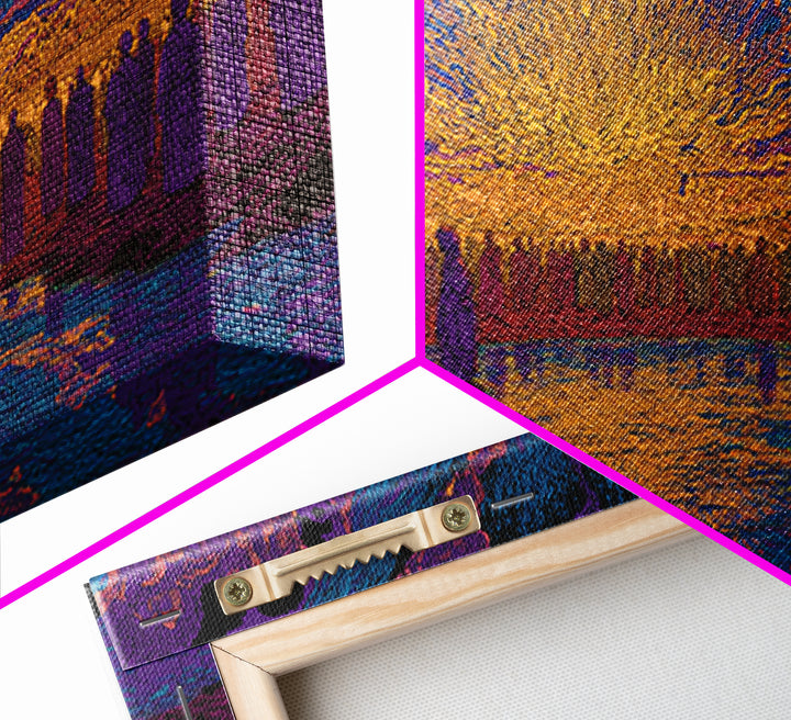 Vibrant Sunset Gathering By Water Wall Art, Mystical Wall Art, Spiritual Decor, Colorful African Art Print Large Canvas Gift