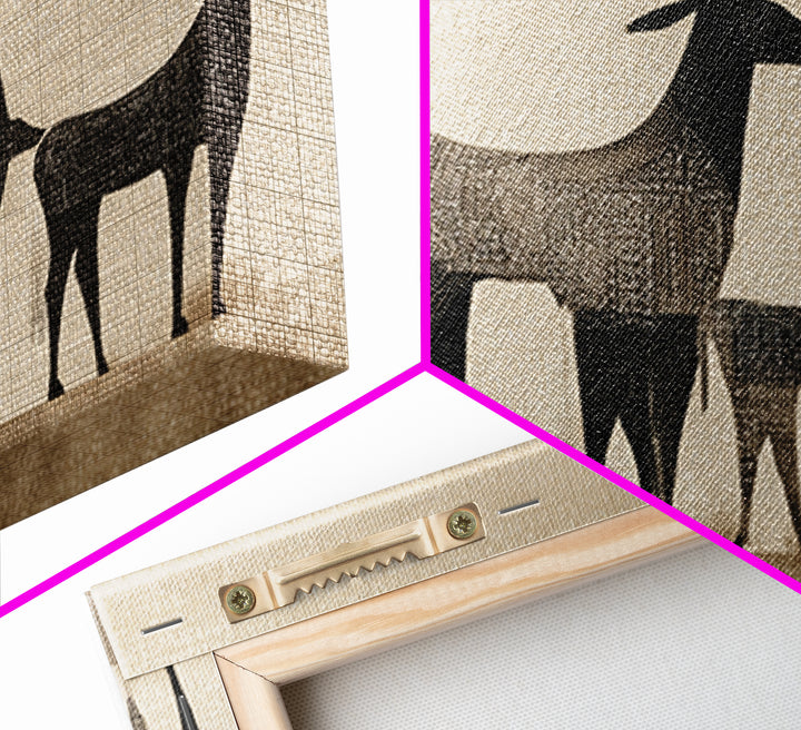 Minimalist Antelope Family Silhouette Canvas Print, African Safari Art, Neutral Tribal Decor, Beige Living Room Wall Decor