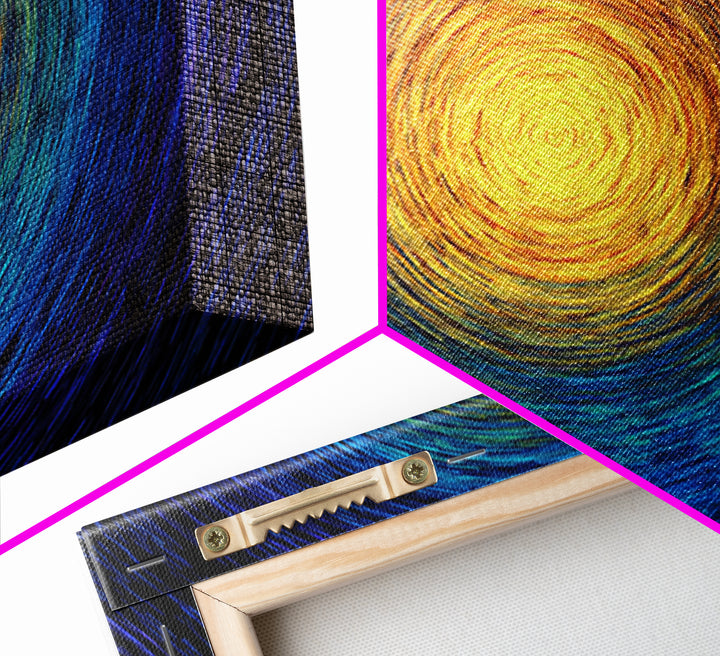 Radiant Sun Spiral In Blue And Gold Wall Art, Abstract African Inspired Print, Modern Canvas Decor, Meditation Room Artwork