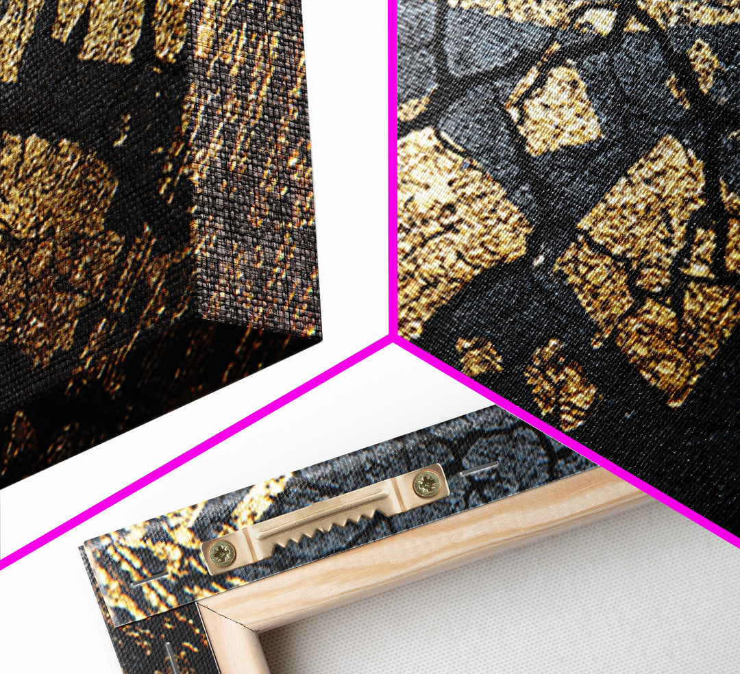 Black Gold Tribal Collar Detail Canvas Print, African Abstract Art, Textured Luxury Wall Decor, Modern Cultural Home Decor