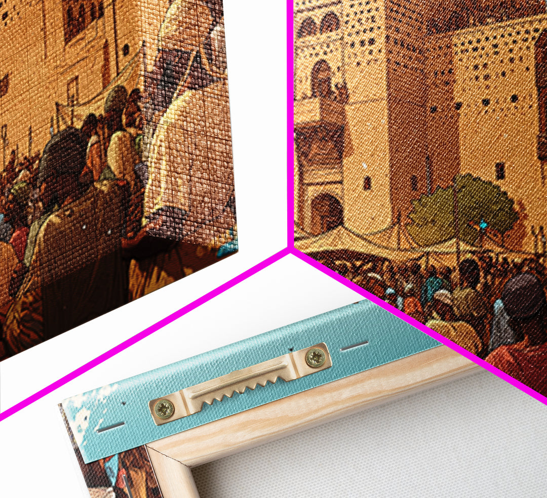 Adobe African Market Fortress Canvas Print, Cultural City Wall Art, West Africa Poster, Earth Tone Travel Home Decor Gift