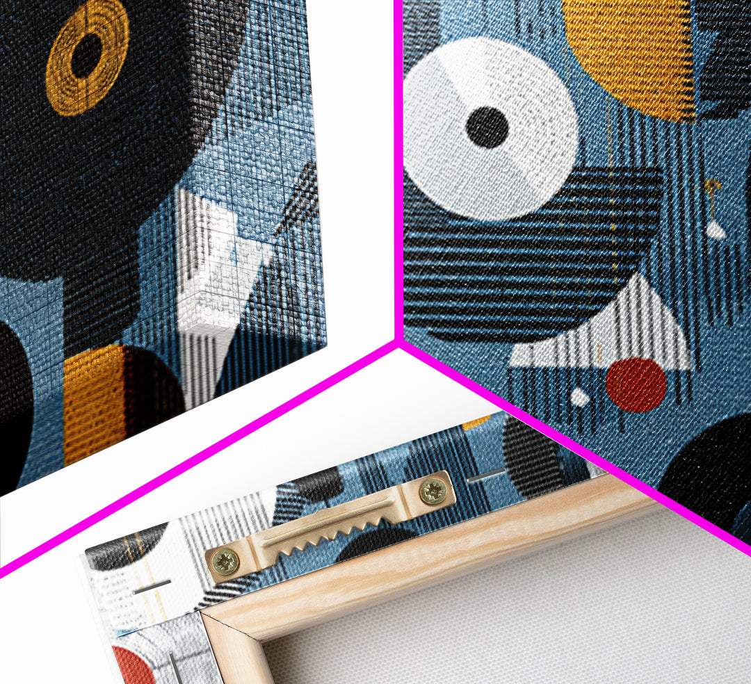 Blue Black Gold Geometric Circles Wall Art, Abstract African Art Decor, Modern Canvas Print For Living Room Office Home Decor