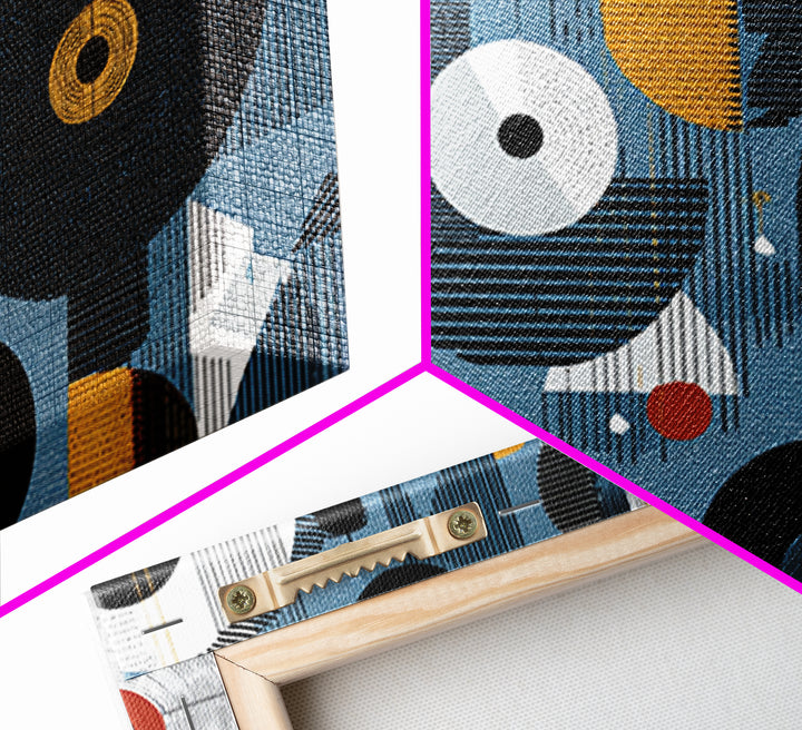 Blue Black Gold Geometric Circles Wall Art, Abstract African Art Decor, Modern Canvas Print For Living Room Office Home Decor
