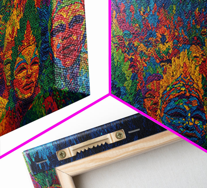 Mystic Jungle Mask Ceremony Wall Art, Colorful African Tribal Art, Spiritual Afrocentric Decor, Statement Canvas Print Gift