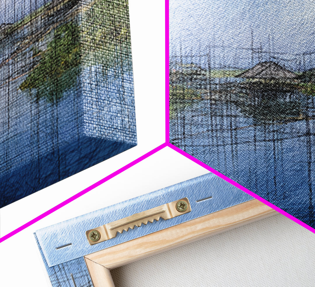 Rainy Wetland Stilt Huts With Blue Reflections Wall Art, African Landscape, Modern Coastal Decor, Peaceful Canvas Print Gift