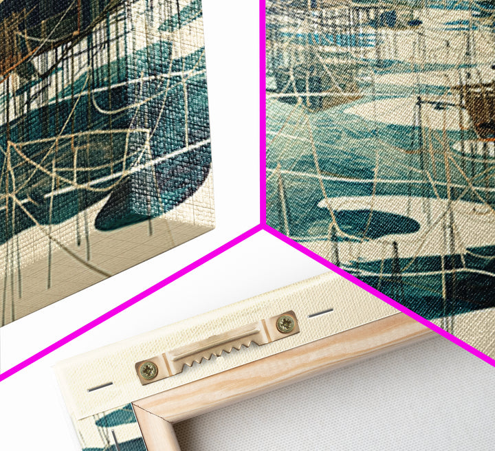 Graphic Stilt House Fishing Village Over Turquoise Water Wall Art, African Landscape, Modern Coastal Decor, Canvas Print Gift