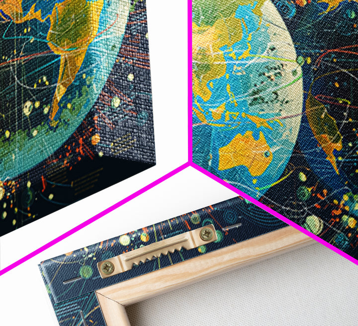 Dual Globe World Map Wall Art, Modern Geography Poster, Science Office Decor, Educational Travel Gift For Home And Classroom Decor