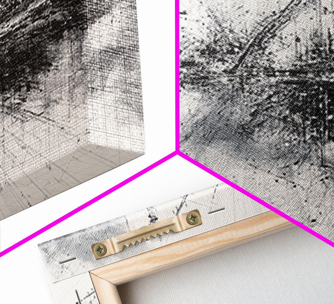 Monochrome Abstract Technical Skyline Canvas Print, Black And White Wall Decor, Minimalist Modern Office Art Gift For Study