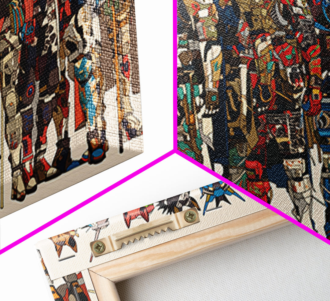 Futuristic African Mecha Warriors, Tribal Mask Canvas Print, Afrocentric Wall Art, Bold Black Culture Art, Modern Safari Decor